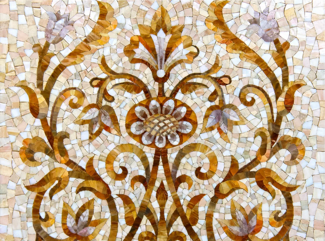 Damasco Oro — Gold damask mosaic panel