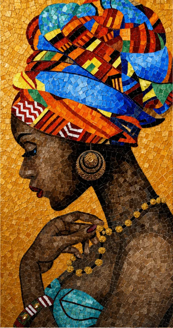 Nubian Muse — Portrait mosaic on gold ground