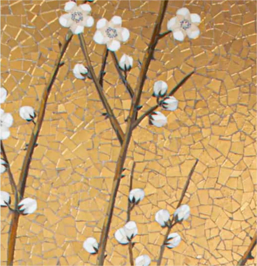Sakura d'Oro — Blossom mural on gold ground
