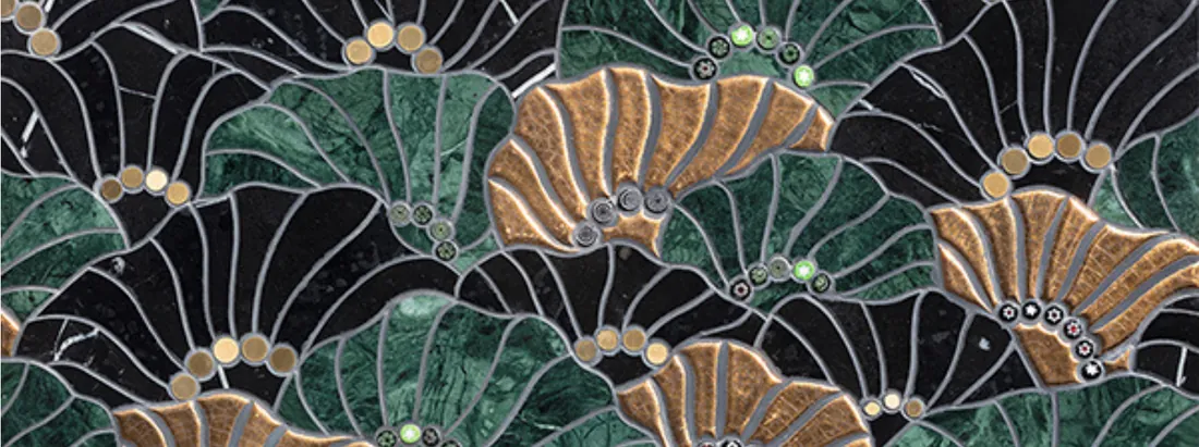 Verde Ginkgo — Verde marble and gold on nero